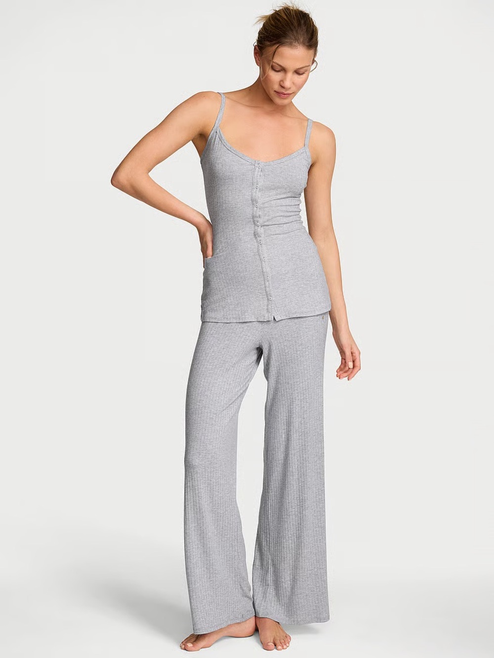 Victoria's Secret Ribbed Sleep Set in Light Gray